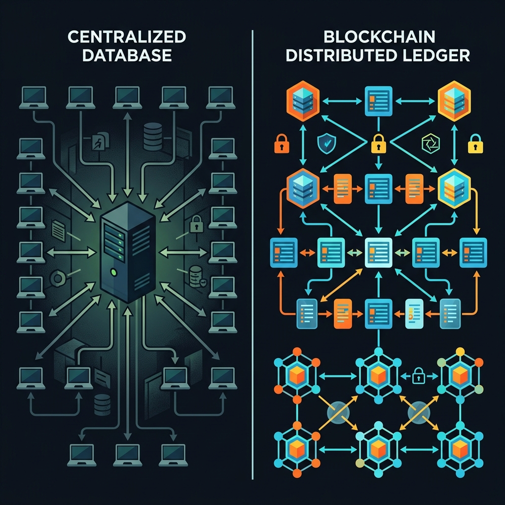 Traditional Centralized Database vs Blockchain DLT Comparison