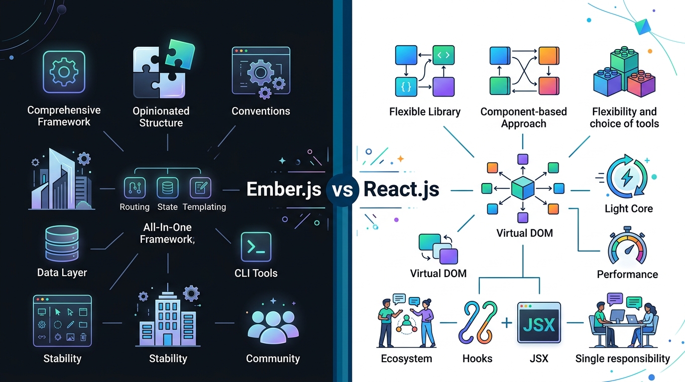 Comparison of Ember vs React and Vue