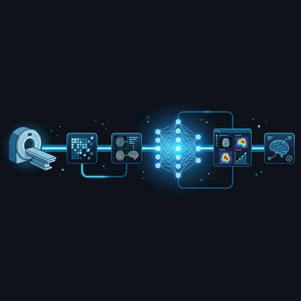 Medical Imaging AI Data Pipeline MRI to Neural Network Diagram