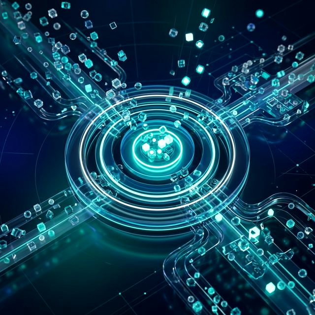 Glowing target bulls-eye prioritizing floating data nodes