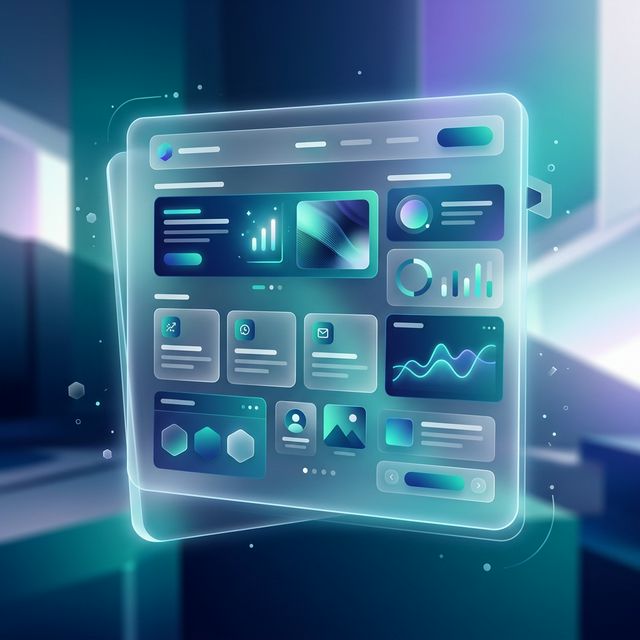 Futuristic modular digital newsletter digest layout on a floating screen