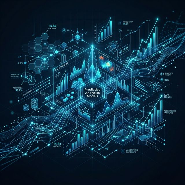 Abstract blue futuristic data dots and predictive analytics graphs