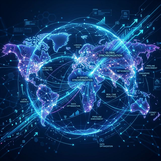 Abstract blue futuristic data flow representing global B2B sales connectivity